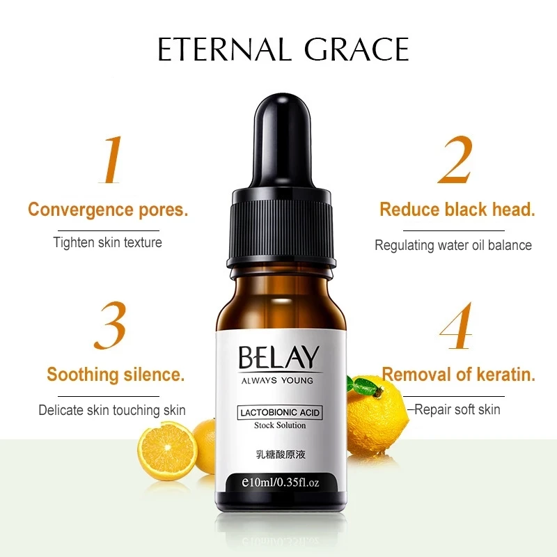 10ml Lactobionic Acid Shrink Pores Serum Pore Instant Perfection Moisturizing Whitening Anti-aging Oil Control Facial Serum
