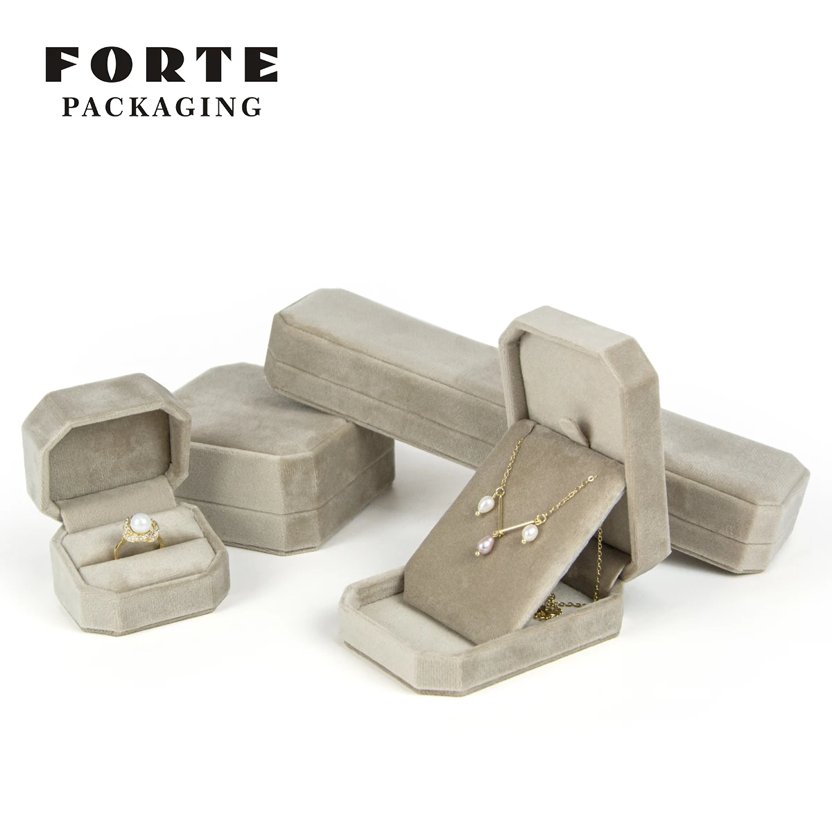 FORTE Factory Custom New Design Luxury Ring Necklace Bracelet Jewelry Box Octagonal Shape Velvet Jewelry Packaging Box With Logo