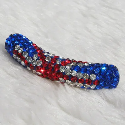 Wholesale customized designs clay pave rhinestone American flag pattern curved tube beads for bracelets necklaces jewelry making