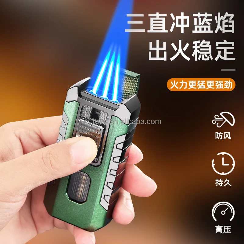 Wholesale Custom logo windproof cigar butane refillable gas torch smoking accessories jet gasoline isqueiro encendedores lighter