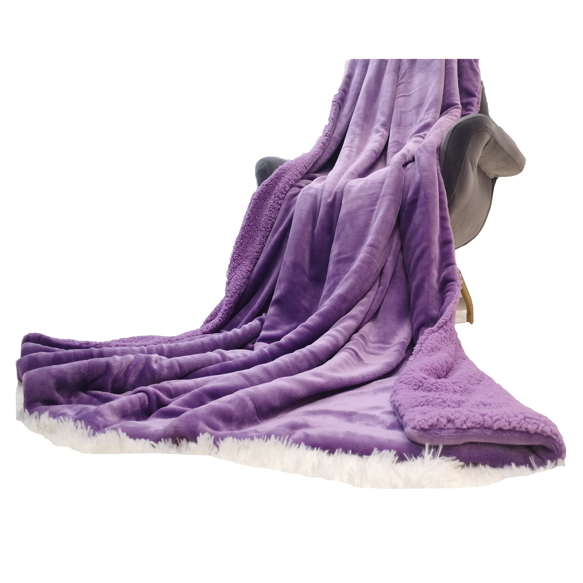 Оптовая продажа, высококачественное роскошное сверхмягкое двойное зимнее шерстяное одеяло из овечьей шерсти, фланелевые одеяла