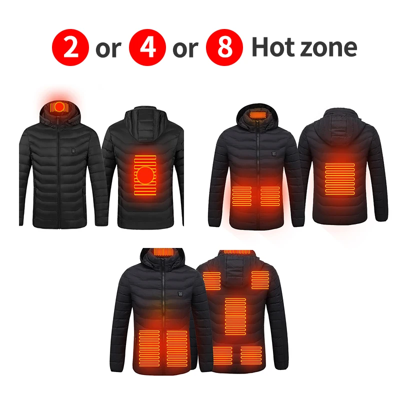 Washable 8 Zone Men Customized Black Bubble Winter Heat Battery Usb Heating Electric Heated Jacket