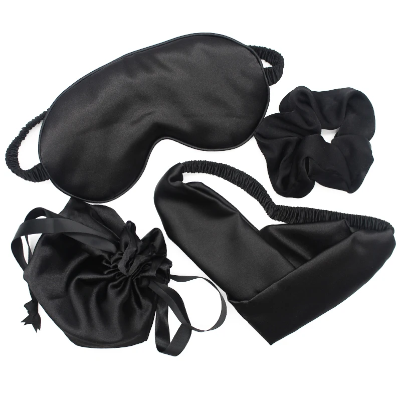 Wedding Souvenir Travel Silk Satin Night Sleep Eye Mask Set With Head Band Gift Bag And Hair Scrunchies