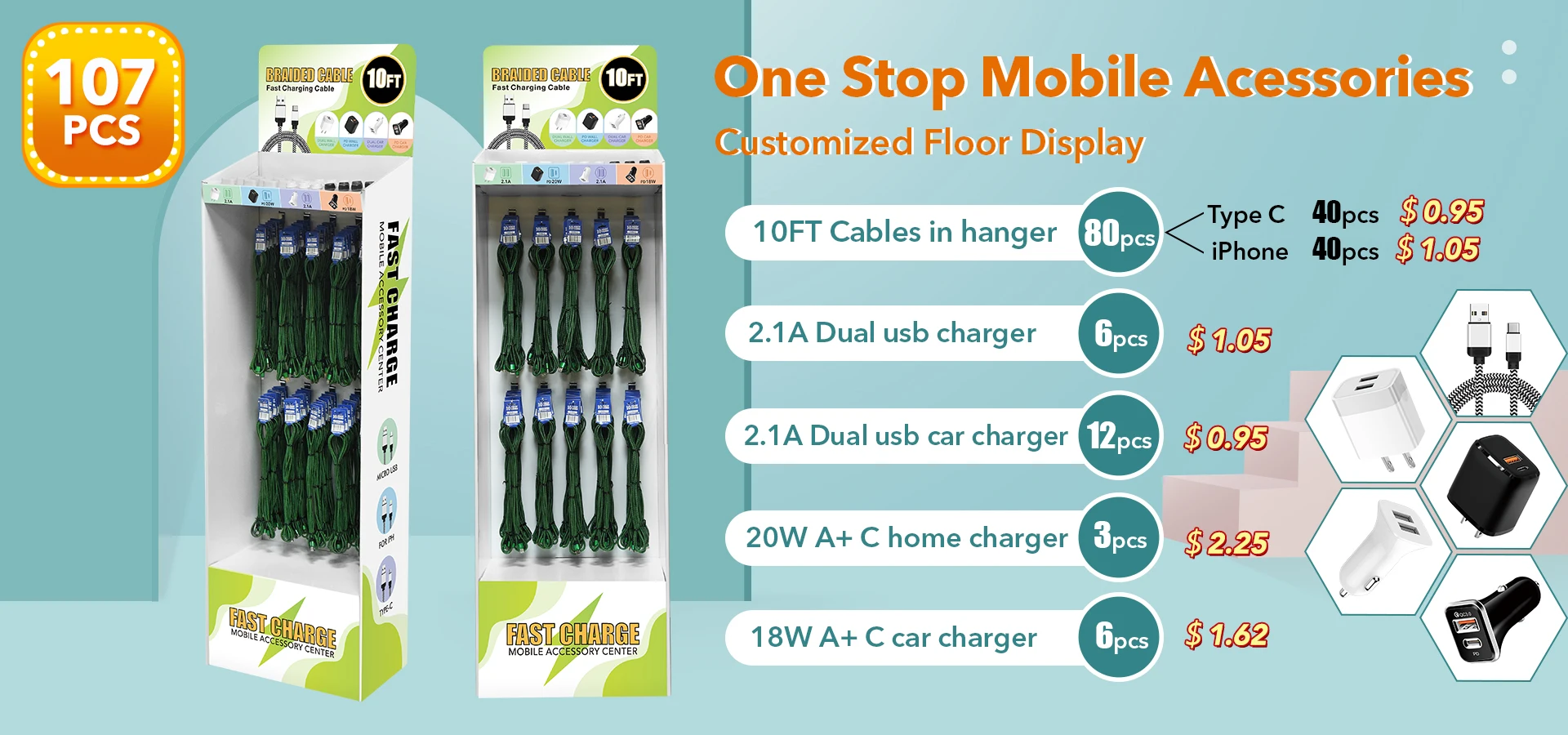 10ft USB Data Cable Cardboard Counter Display Stand For Mobile Phone Shop