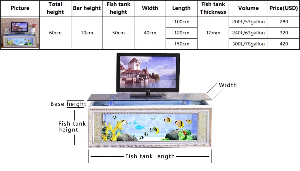 European-style TV cabinet ecological fish tank aquarium glass bar living room home coffee table