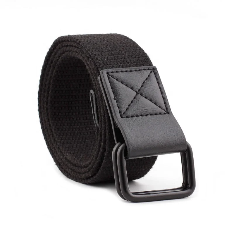 Man Women Cotton Fabric Webbing Canvas Double D Ring Belt  Cotton Belt Ceintur Adjustable Belt