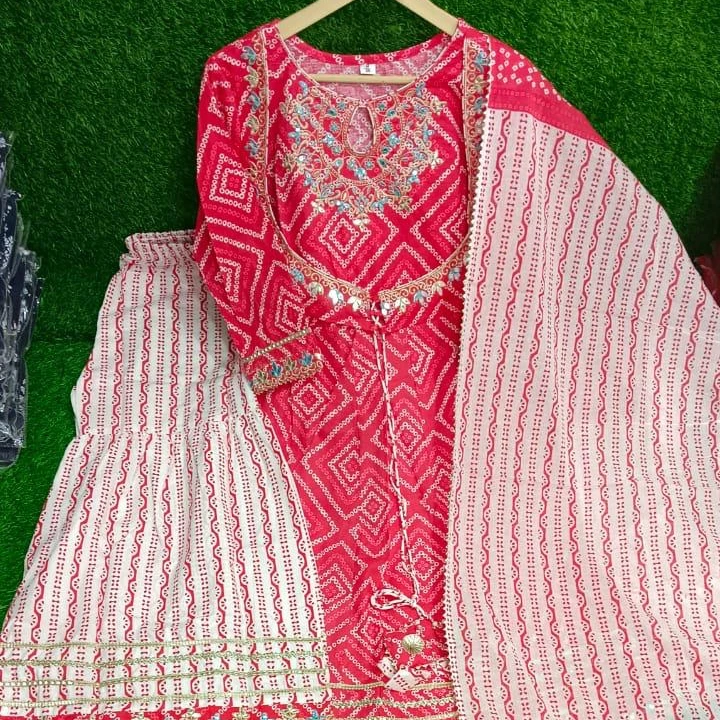 Pakistani 3 шт. Красные праздничные длинные расклешенные брюки Kurti с Dupatta набор для женщин индийский дизайнер Salwar Kameez готовая вечеринка
