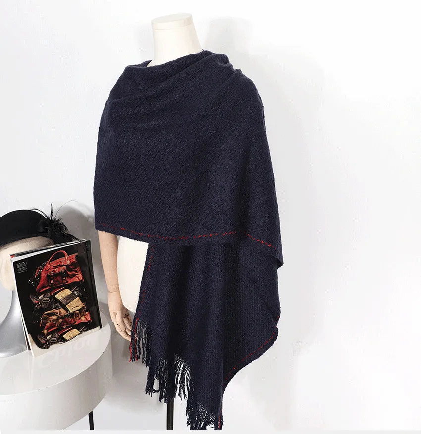 Custom Black Red Plaid Mohair Scarf for Women Checked Chevron Shawl Wrap Thick Winter Red Stripes Scarf with Tassels