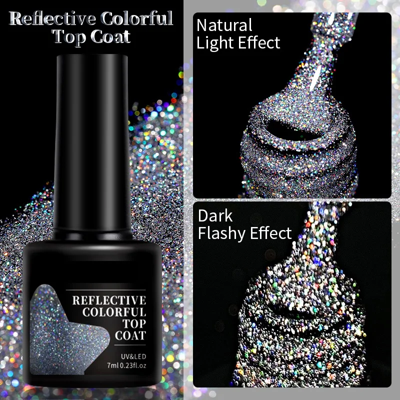 Newest Popular Holographic Series Broken Diamond Effect Reflective Gel Top Coat Uv Soak Off Gel