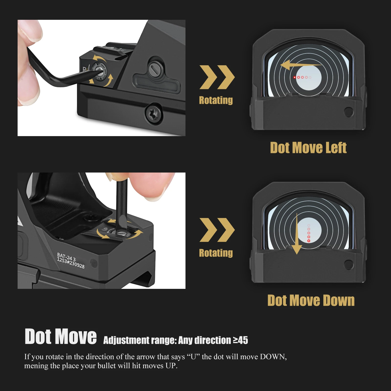 BAT-24 Shake Awake IPX7 1800G 5000 Times Holographic Red Dot Optic Sight Hunting