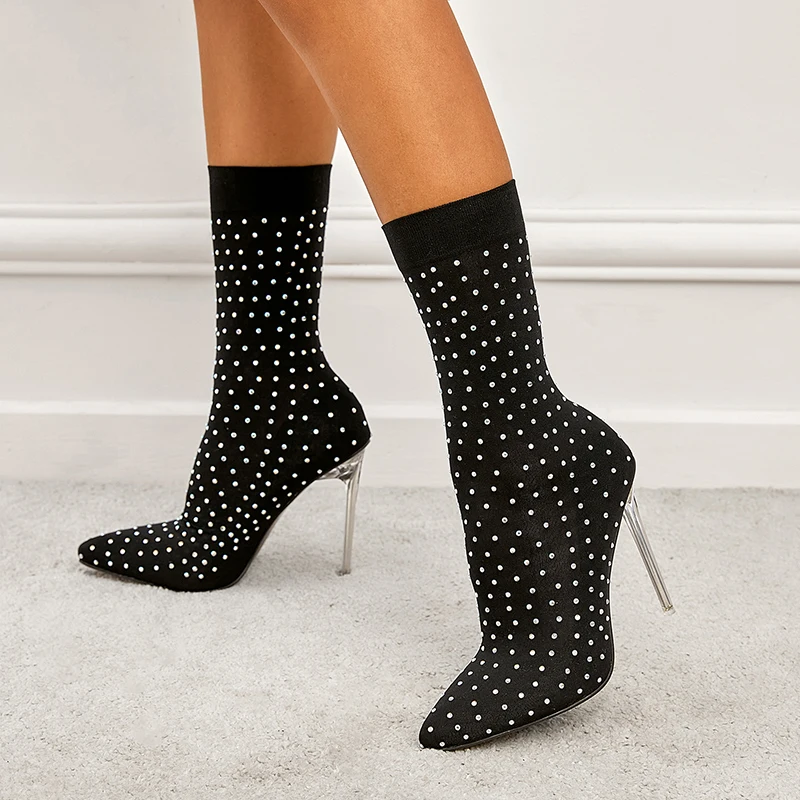 Zapatos женские туфли с 2022 талонами на каблуке со стразами острым носком Модные прозрачные сапоги шпильке