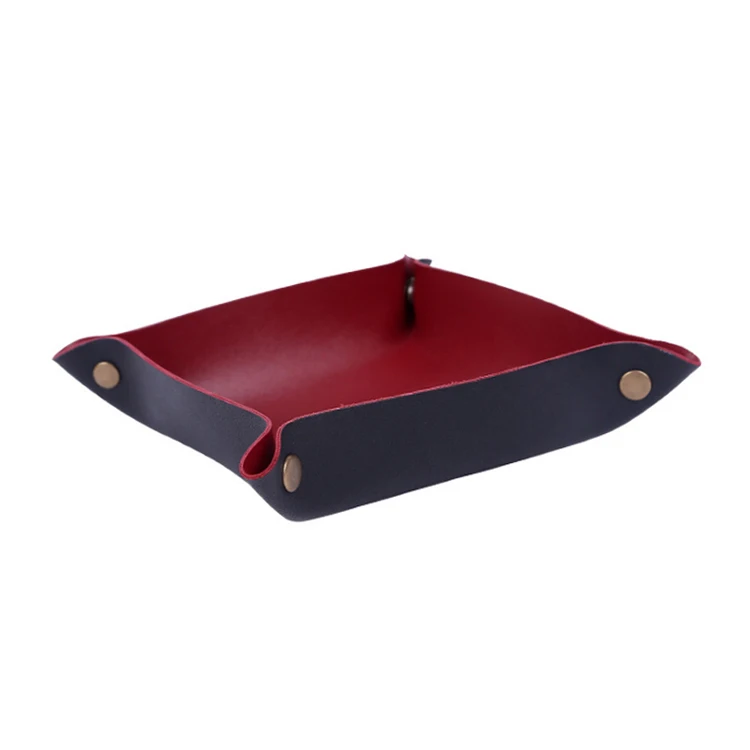 Nordic ins 15*15cm leather storage box PU leather jewelry cosmetics key storage box desktop leather valet tray