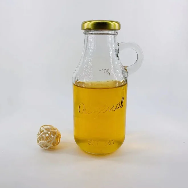 250ml clear vintage embossed glass milk juice bottle with small handle and scale line