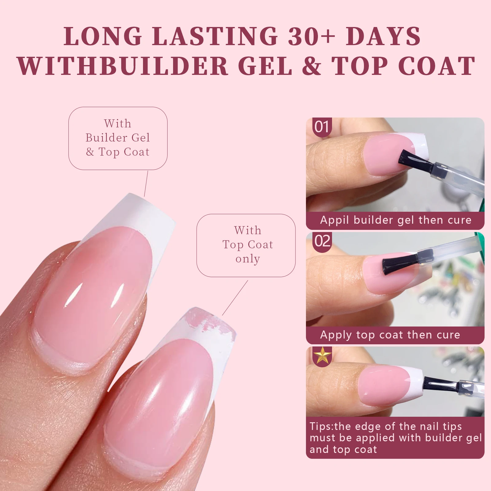 TSZS 9 Grids French Gel X Tips Press On Nails Long Almond Square Nude Pink French Toe Nail Tips Fake Nails Wholesale