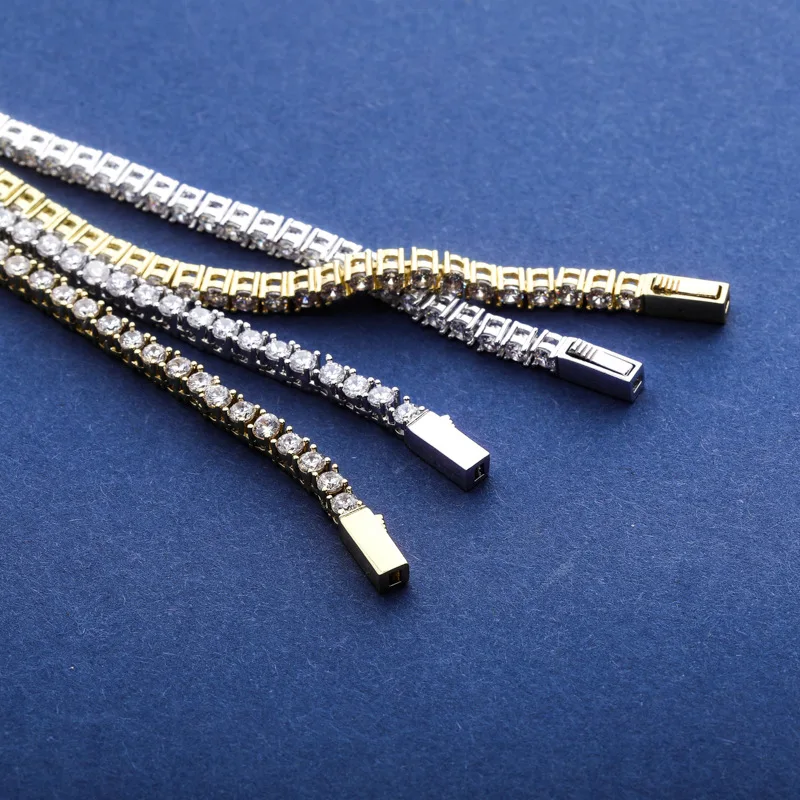 Hip Hop Luxury Iced Out Gold Plated One Row Diamond New Buckle 3/4/5/mm Tennis Bracelet for Unisex