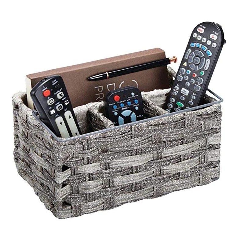 Outdoor use woven cutlery storage organizer plastic rattan basket picnic