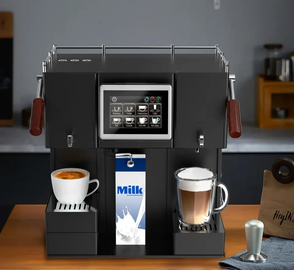 Household Smart Coffee Maker Twin Brewing Group Self Service Coffee Bean Roaster Making Machine