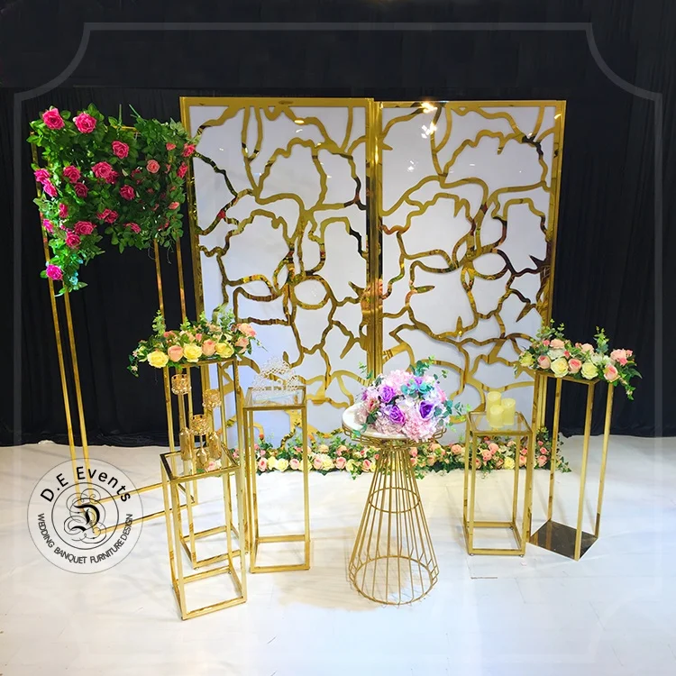 HIgh quality stainless steel design pattern gold metal stand photo backdrop curtain for wedding event party