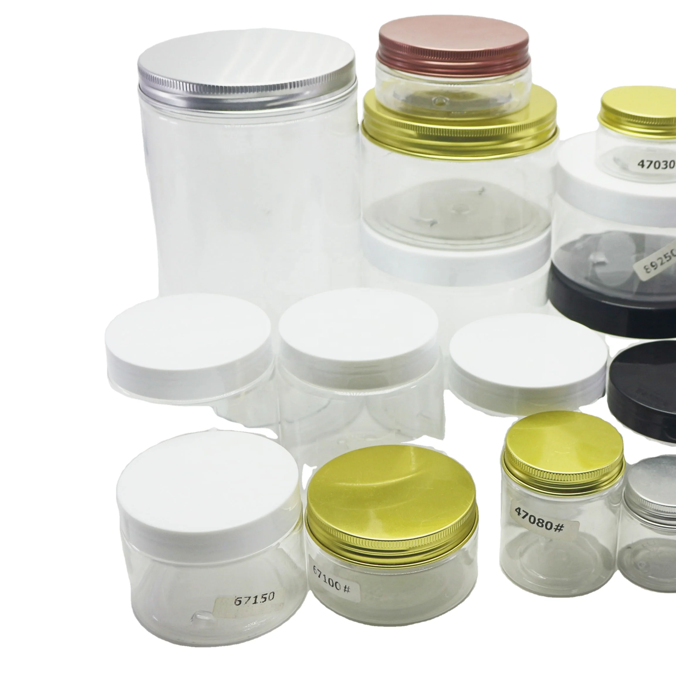 Оптовая продажа, пустая прозрачная пластиковая банка для домашних животных 200 г или 7 унций с алюминиевой крышкой PL-201K