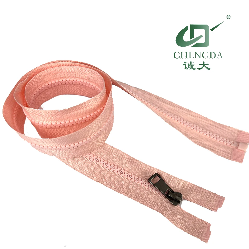 Separating plastic zippers for garment and sleeping bag derlin resin zipper open end DA slider two way open end vislon zipper