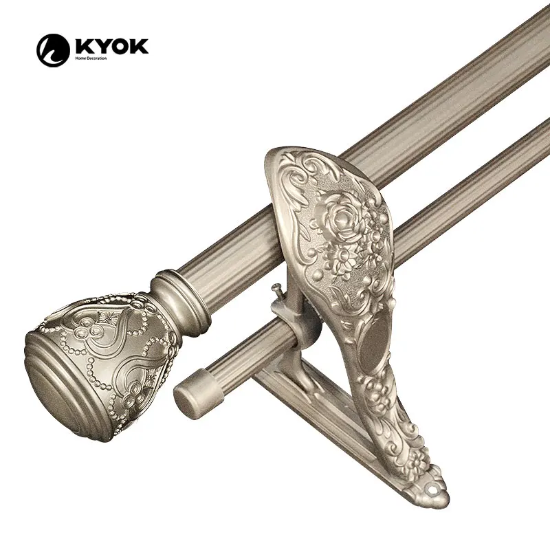 KYOK Grooved Metal Curtain Rods 28 MM Curtain Pipes with Exquisite Finials  Electroplating Surface Treatment For Hotels and Home