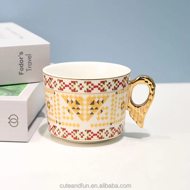 European Retro Angel Wing Ceramic Coffee Cup Porcelain Tea Cup Gold Handle