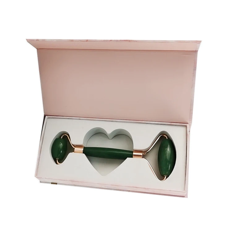 Custom Logo Flap Lid Magnetic Closing Pink Jade Roller Guasha Beauty Face Roller Cosmetic Gift Set Packaging Box Kit With Eva