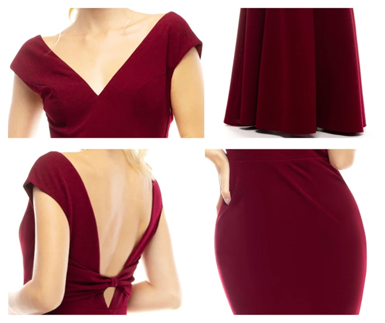 
OEM ODM cutty sleeve V-Neck Knitted Bodycon elegant classic prom gowns dresses 2021 evening 