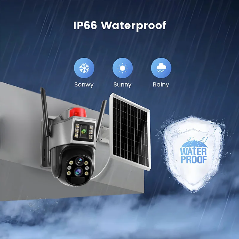 Wistino 6MP Three Screen 10x Zoom 4G Wifi Dual Panel Outside Camera AI Humanoid Detection Color Night Vision Solar Cctv Camera