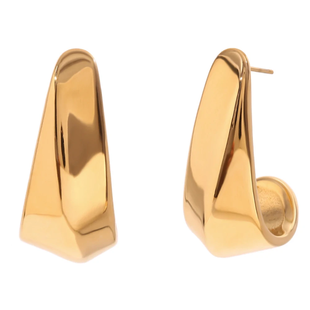 Stylish Stainless Steel Hollow Faceted Glossy Earrings Rust Proof Popular J-shaped Drop Earrings Daily Jewelry for Women