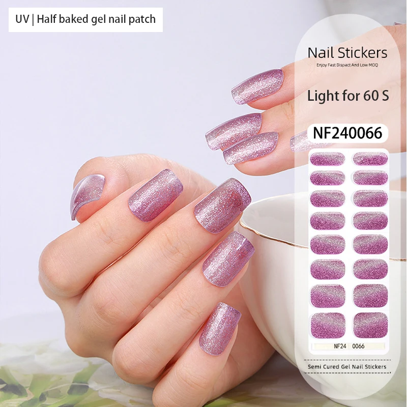 New Arrival UV Gel Nail Stickers Waterproof Full Cover Polish Strips Solid Style Semi-Cured Nail Gel Wraps Small Nail Beauty