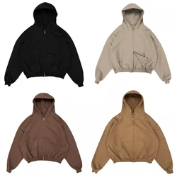 Custom Design Logo Streetwear Plain Thick Cotton Blank Zip Up Ninja Hoodie Sleeve Fleece Oversize Cropped Hoodies Men
