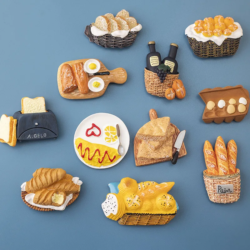Creative Wholesale 3D Fridge Magnet Printed Kitchen Simulation Food Egg Bread Coffee Magnet Indicator Magnets