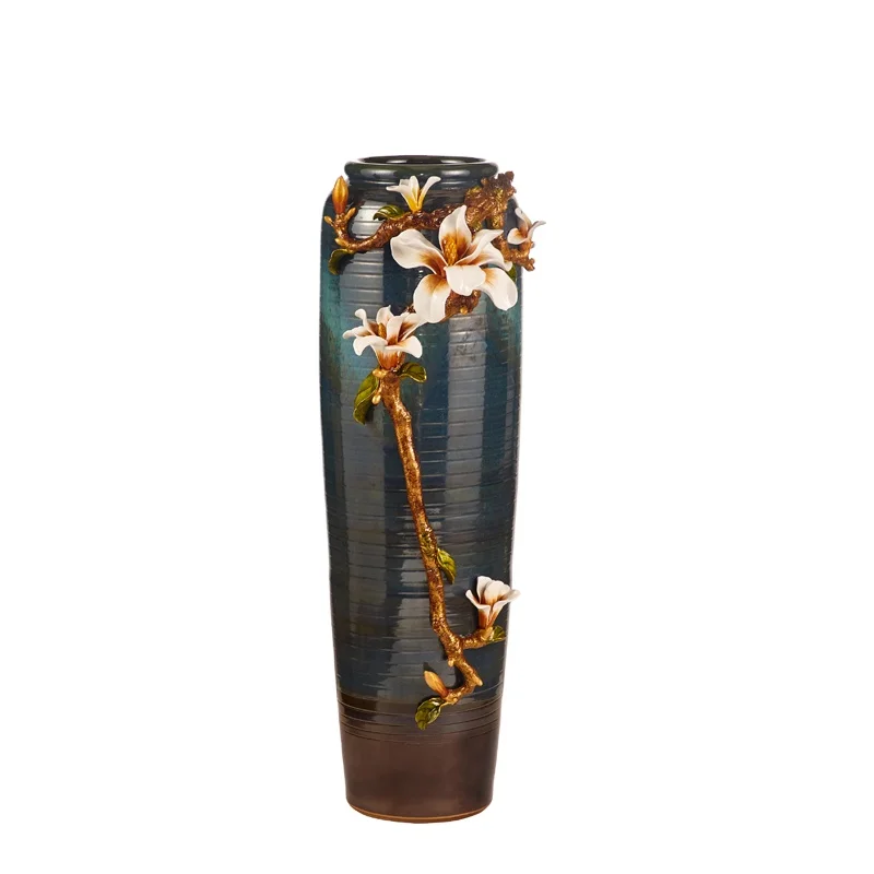 NOSHMAN Florero de piso de Home Decorative Porcelain Luxury Enamel Magnolia Flower Tall Large Floor Vase