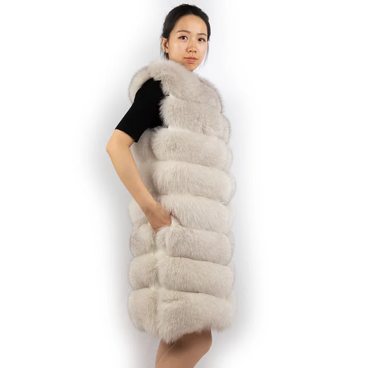 Оптовая цена, зимнее женское меховое пальто, жилет цвета хаки из лисьего меха для дам