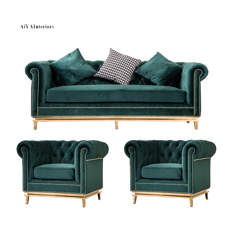 Classic American Style Button Tufted Arm Sofa Sets for Living Room Sectional Sofa 3+2+1 Sets