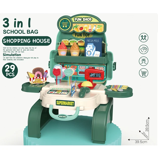 New 29pcs 3in 1educational pretend play plastic shopping supermarket bag toy set