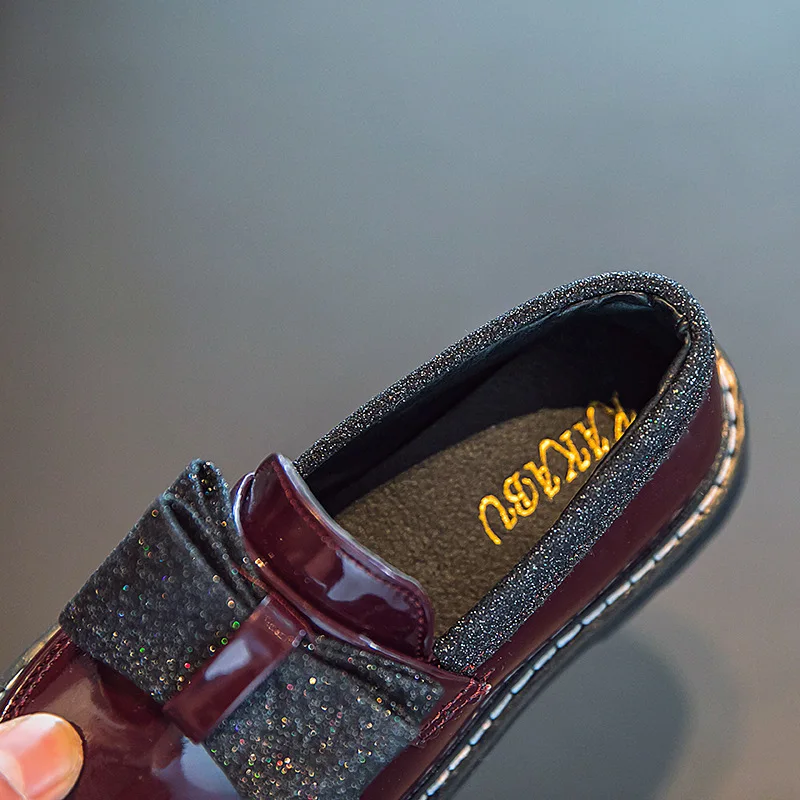 Black school shoes for girls bow leather shoes for children kids girls school shoes