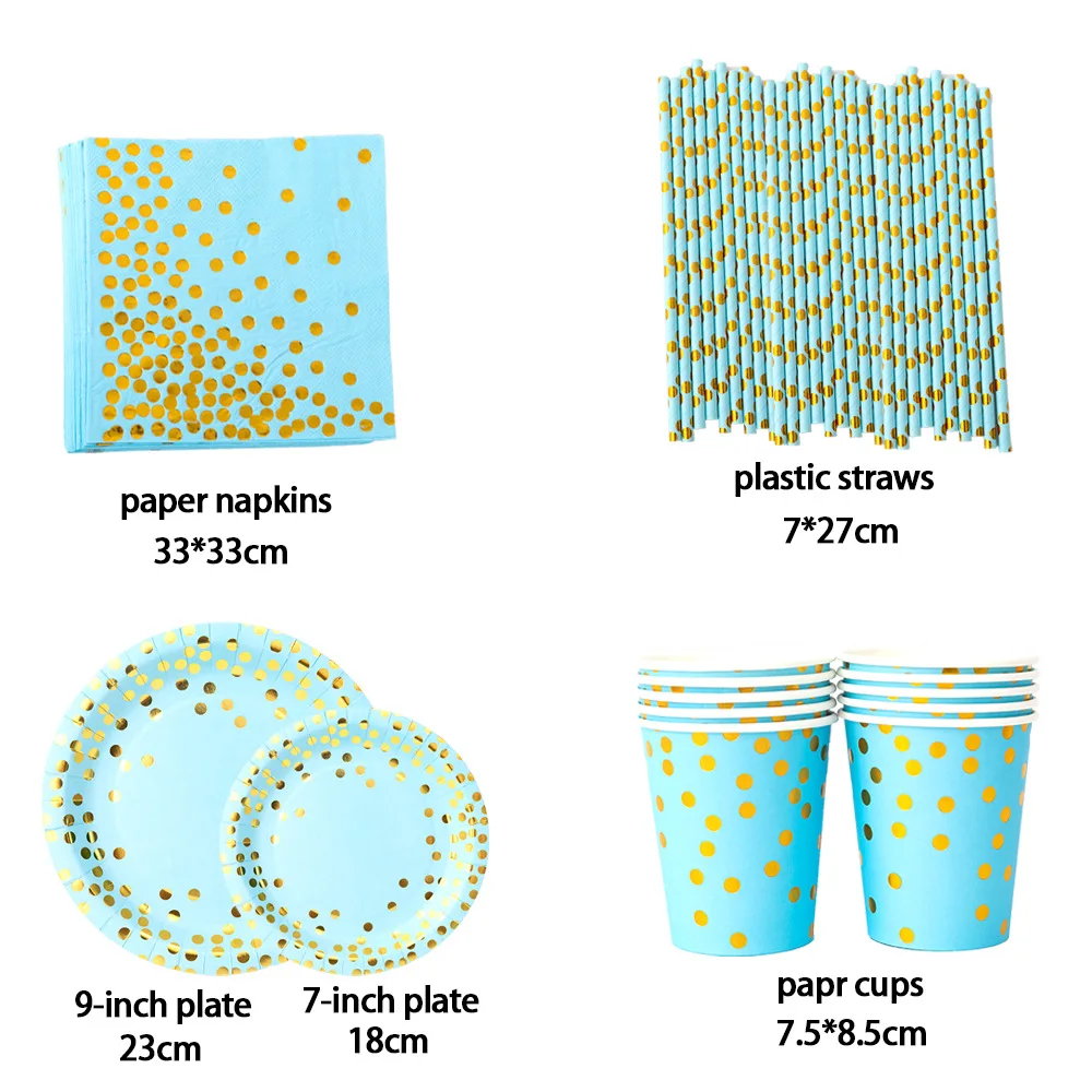 Blue Polka Dot Cutlery Set Disposable Dinner Plates Paper Plates Paper Cups Paper Towels Supplies