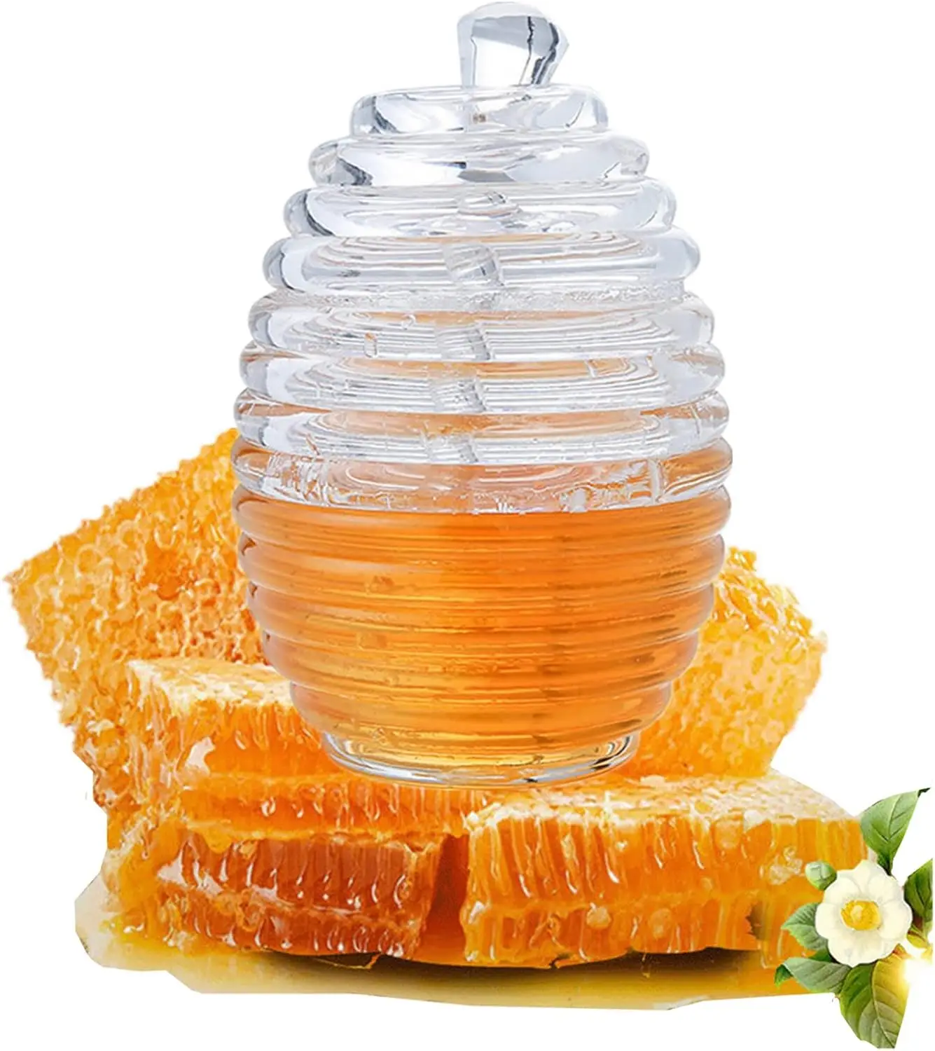 Clear Honey Jar with Dipper and Lid Cover Plastic Honey Bottles Pot