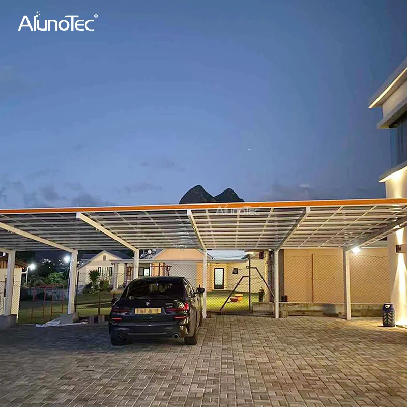AlunoTec Garage Roof Polycarbonate Sheet Two Cars Canopy Aluminium Garage Cover Carport Car Port