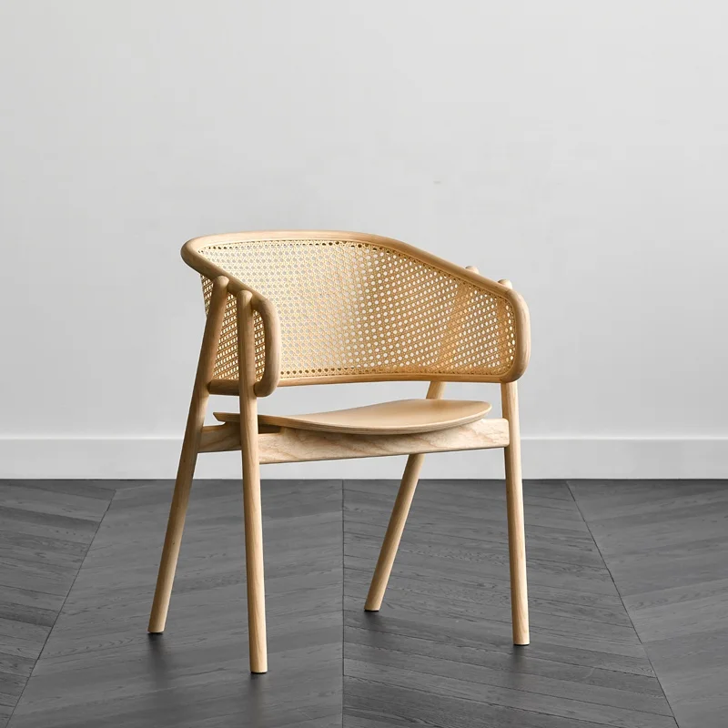nordic rattan chairs high back solid wood restaurant nature cane rattan lounge chair dining chair