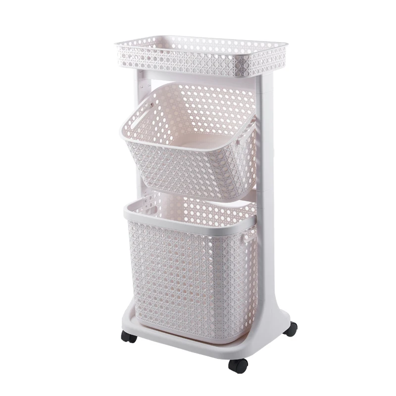 3 Tiers Versatile Plastic Laundry Basket Cart with Wheels Clothing Bin Toy Basket Snack Organizer Decorative Laundry Hamper
