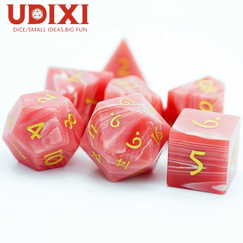 Udixi Red Pattern Agate Gemstone Dice Dungeons and Dragons 7PCS RPG Dice