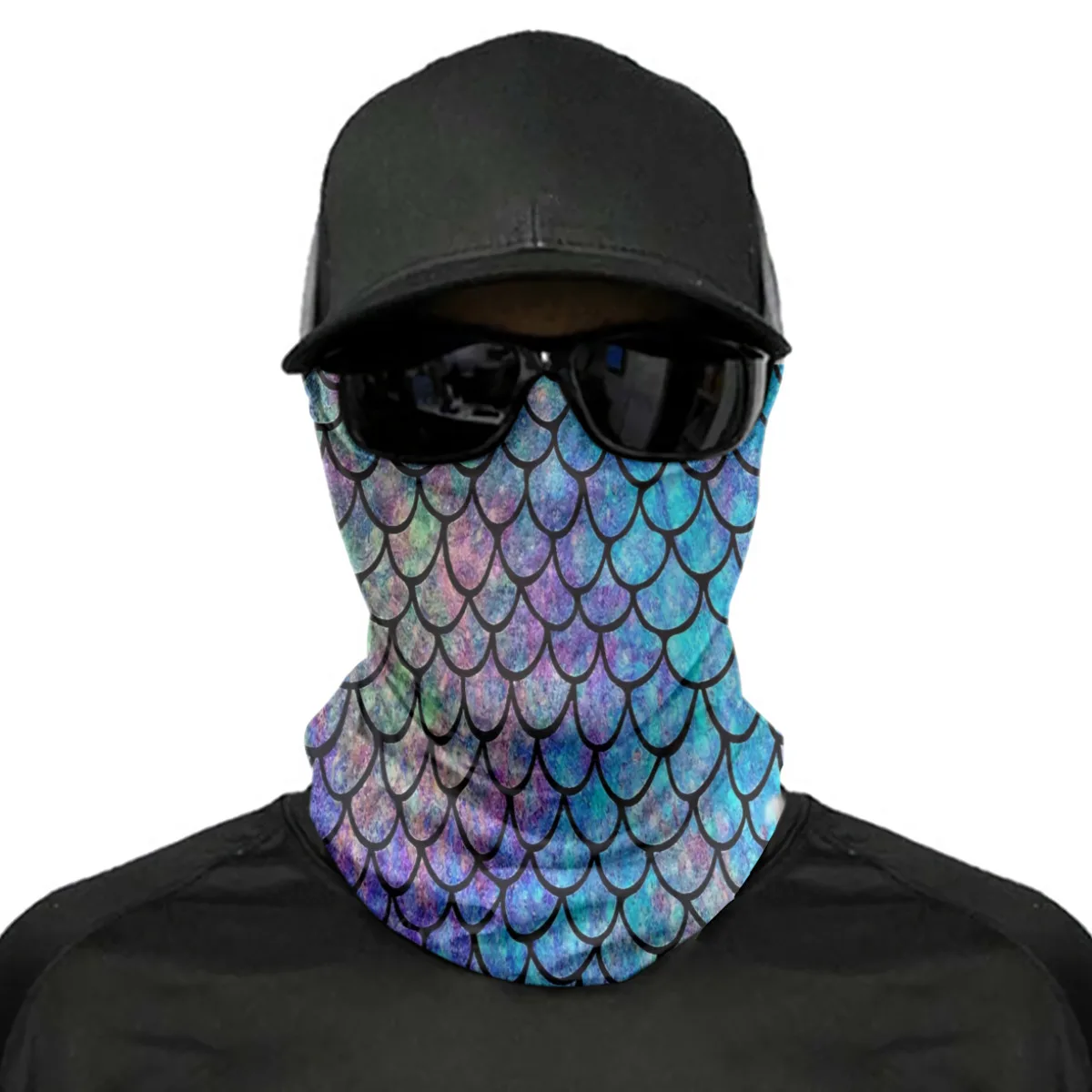Premium Breathable Reusable Cloth Neck Gaiters Colorful Mermaid Scales Tube Bandanas Scarf Masks for Outdoor