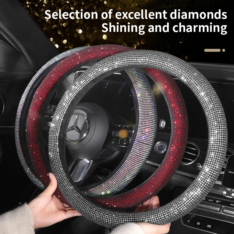 Car Accessories luxury Skidproof Heated bling bling diamond Steering Wheel Cover fashion gifts For Woman
