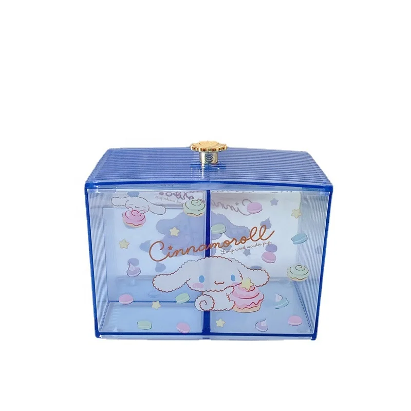 Wholesale lovely Kuromi makeup grid storage box acrylic cotton swab tube sundry finishing box stationery