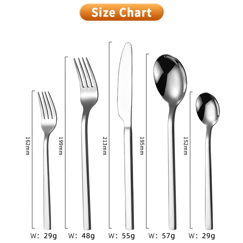 QZQ Metal Wedding Silverware Silver Cutlery High Quality Besteck Stainless Steel Square Handle Spoon And Fork Set Flatware Set