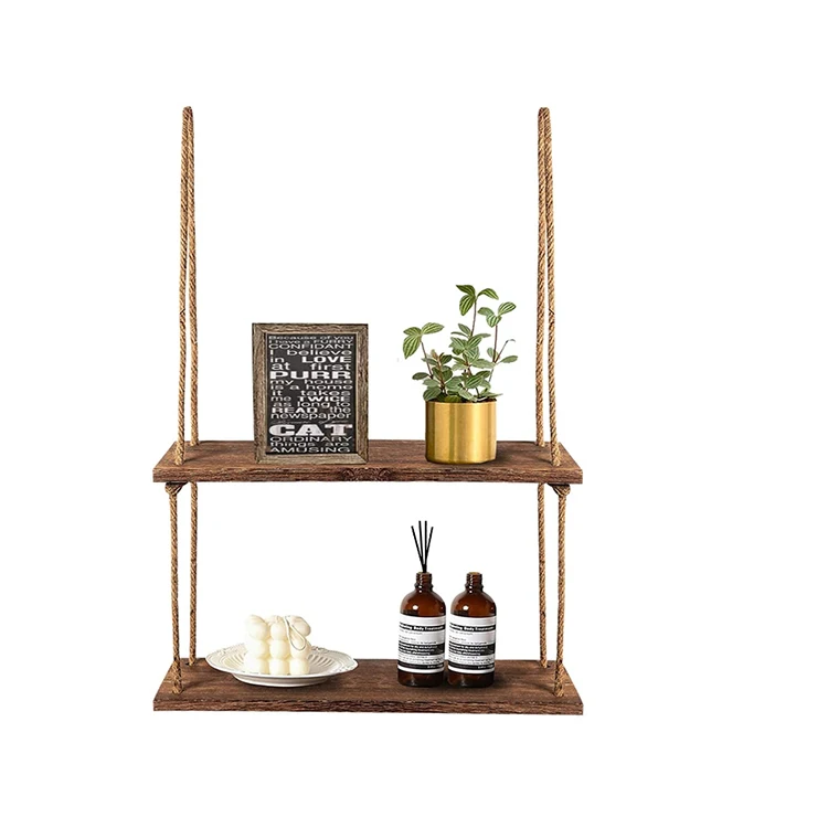 2-piece set of natural handmade hanging floating shelf living room bathroom wooden shelves for wall