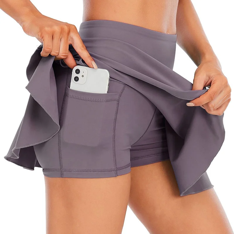 
drop shipping high quality sportswear breathable high waist women tennis skirt with pockets for women 